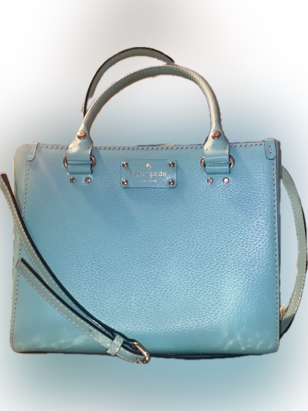 Kate Spade Wellesley Quinn Tiffany Blue Cowhide Leather Satchel/Crossbody - EUC - Picture 2 of 13